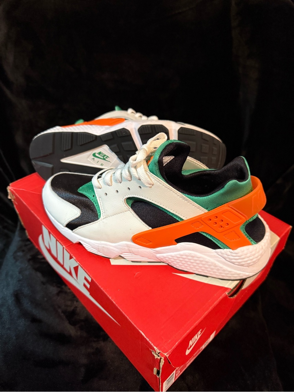 Nike Huarache Sneakers in White, Black, Green & Orange